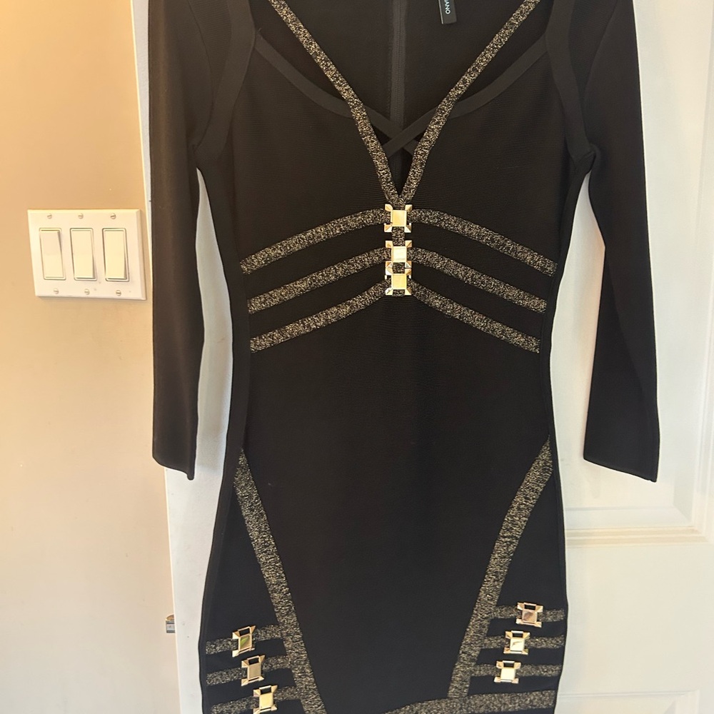 Marciano Show Stopping Black and Gold Bandage Dress- size Small